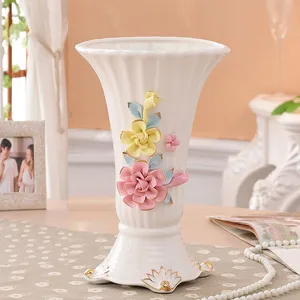 Pink Yellow Lily Rose Morning Glory Hand Made Ceramic Vase Decoration For Living Room thumbnail-1