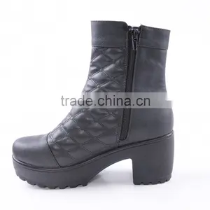 Wholesale Cowboy Indian Army Half Wellington Mid Heel Boots With Double Zippers thumbnail-4