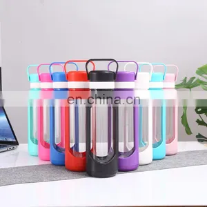 Large Capacity 25 OZ Custom Logo Glass Crystal Water Bottle With Plastic Bottle Sleeve Drinking Hot Water Bottles thumbnail-2