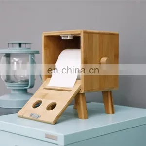 Luxury Hotel tv Shape tv Shape Decorative Toilet Roll Paper Tissue Holder With Leg Bamboo Wooden Storage Box Container thumbnail-4