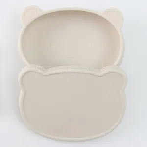 Cute Animal Bear Kids Tableware Dinner Dish Feeding Plate With Lid Baby Silicone Tableware thumbnail-5