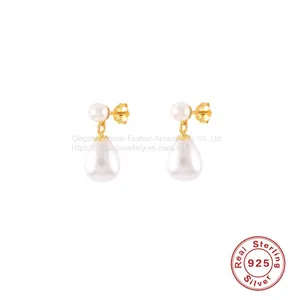 S925 Sterling Silver Flower Pearl Earrings Studs With Diamond thumbnail-1