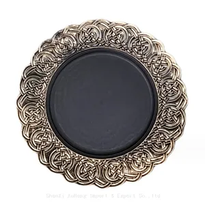 Hot Sale Bulk Wedding Christmas Party Table Decor 13 Inch Gold Retro Round Plastic Charger Plates thumbnail-5