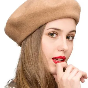 Women Wool Beret Hat French Style Solid Color thumbnail-1