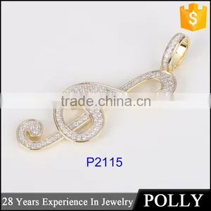 925 Silver Artificial Diamond Round Ring Pendant for Women Musical Notes Pendant thumbnail-1