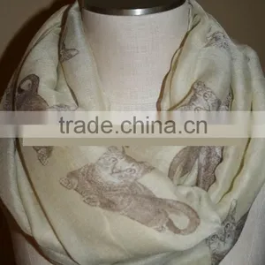 Wholesale Vogue Popular Women Daily Must-have Polyester Voile Fabric Cute Cat Print Infinity Neck Tube Scarf thumbnail-3