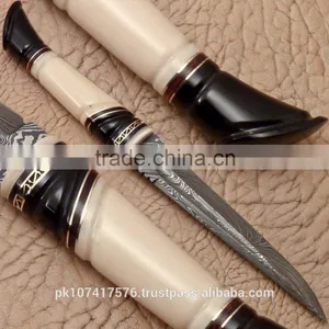 Skinny Hunting Knife With White Bone and Pieces of Buffalo Horn Jet Black Handle thumbnail-1