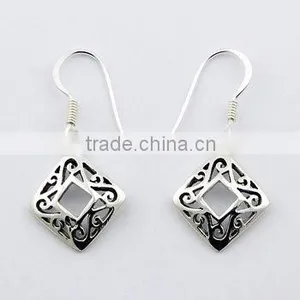 Small Sterling Silver Open Diamond Shape Dangle Earrings thumbnail-1