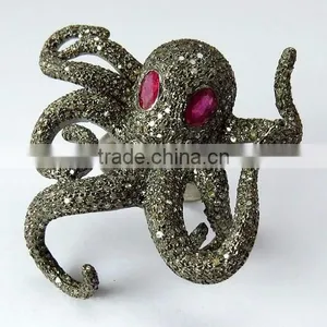 Celebarte Love !! Octopus Design Ruby & Diamond 925 Sterling Silver Ring, Gemstone Jewelry, Handmade Jewelry thumbnail-2