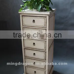 Chinese Antique Furniture Pine Wood Shanxi Six Drawer White Cabinet thumbnail-1