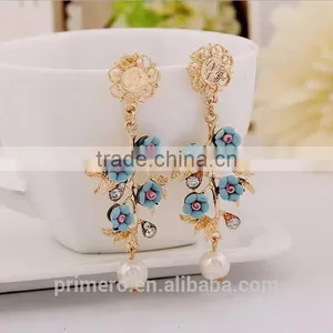 Cheap Flower Branch Rhinestone Pearl Drop Dangle Earrings Chinese Jewelry thumbnail-4