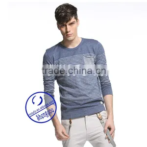 2015 China Supplier Custom Long Sleeve Mens Yarn Dyed T-shirt With Pocket Wholesale Clothing thumbnail-2