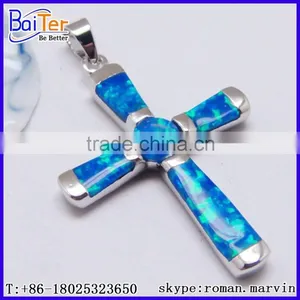 Opal Factory !! Custom 925 Sterling Silver Created Blue Gems Opal Cross Pendant Wholesale thumbnail-4