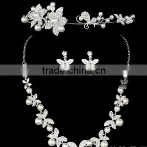 Fashion High Quallity Rhinestone Crystal Drop Bridal Necklace Earrings Crown Jewelry Set For Wedding thumbnail-5