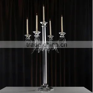 Cheap 5 Arms Long Stem Wedding Decorative Crystal Candelabra thumbnail-3