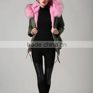 Women Casual Bomber Jacket With Raccoon Fur Hooded Parka for Lady thumbnail-1