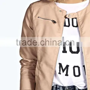 Shiny Collarless Faux Leather Jacket thumbnail-4