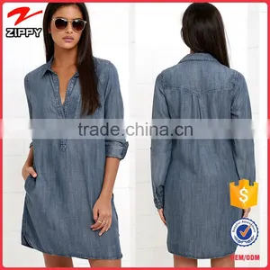 2016 New Design Women Shirt Dress Long Sleeve Denim Dress for Women Casual Wear thumbnail-1