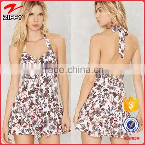 Latest Designs Women Jumpsuit , Hollow Out Halter Floral Romper 2016 thumbnail-1