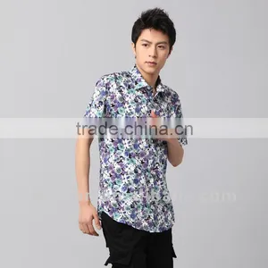 Latest 100% Cotton Floral Short Sleeve Italy Style Popular Men's Printed Satin Shirts thumbnail-1