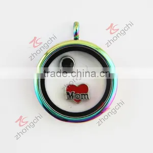Factory Price Direct Wholesale Round Floating Charm Colorful Plated Locket With Clear Glass thumbnail-1