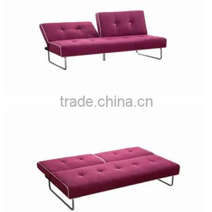 Living Room or Hotel Use Simple Style Fabric Purple Folding Sofa Bed With Metal Leg thumbnail-1