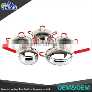 Eco-friendly 10 Pcs Surgical Steel Cookware Sets With Silicone Handle and Knob thumbnail-1