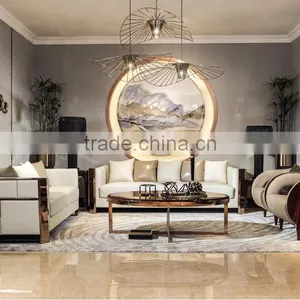 Special Design Italian Stainless Steel Sofa Set With Leather Upholstery, Metal Sofa Covered With Genuine Leather(MOQ=1 SET) thumbnail-1