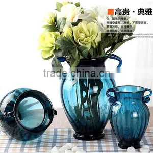 Home Decoration European Antique Amphora Blue Glass Vases for Flower Arrangements thumbnail-2