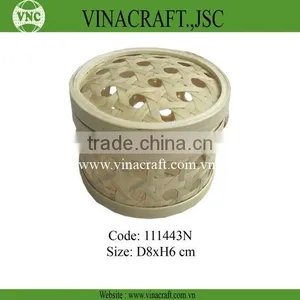 Mini Round Bamboo Basket With Lid in Natural Color for Food thumbnail-1