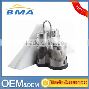 New 3 Pcs Salt And Pepper Stainless Steel Condiment Set With Tissue Holder thumbnail-1