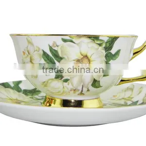 Wholesale New Product 200ml Bone China European Style Flower Pattern Coffee Cup With Saucer Set for Home Decoration thumbnail-1