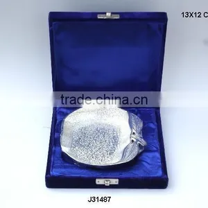 Silver Plated Brass Bowl i Apple Shape With Emboss in a Blue Velvet Box thumbnail-1