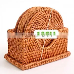 Round Rattan Coasters With Holder (Set of 6) / Rattan Platemat thumbnail-1