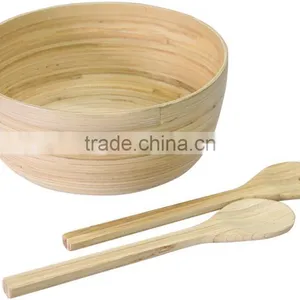 Bamboo Bowls and Spoon Set/ Eco-friendly Spun Bamboo Salad Bowls thumbnail-1