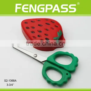 S2-1368A 3-3/4" 2CR13 Stainless Steel ABS Plastic Handle Kid Scissors / Paper Cutting Scissors With Strawberry Cap thumbnail-1