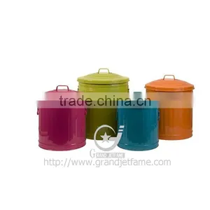 Kitchen Colorful Galvanized Metal Garbage Can Trash Can Waste Bin thumbnail-1