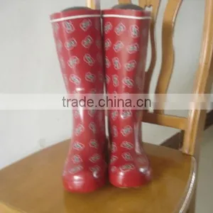 Women Patterned Rubber Rain Boots Flat Sole Outdoor Rain Boots thumbnail-1