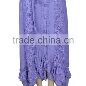 Pom Pom Lace Maxi Skirts Elegant Women Linen Blend Cotton Lace Fabric Crochet Skirts thumbnail-3