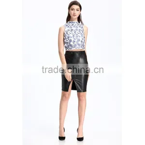 Domin Factory Ladies Fashion Sleeveless Embroider Crop Top thumbnail-3