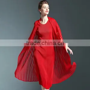 Wholesale England Style Chiffon Spliced Wrinkled Midi Dress for Lady thumbnail-1