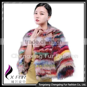 CX-G-A-227 Colorful Short Design Knitted Lady Fox Fur Coat thumbnail-4