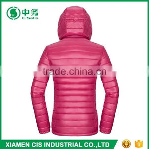 Morden Style Pink Women Ultra Light Down Jacket With Detachable Hood thumbnail-3