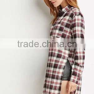 New Style Woman Plaid Shirt Slim Fit Ladies Extra Long Shirt Flannel Shirt thumbnail-2