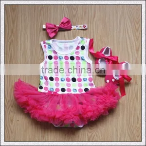 Wholesale 2015 Baby Girl Infant 3pcs Clothing Sets Tutu Romper Dress/Jumpersuit+Headband+Shoes thumbnail-4
