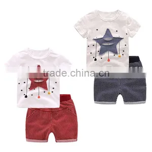 Wholesale Quality 100% Cotton Baby Boy Clothing Sets Tshirt and Shorts 2pcs Set thumbnail-1