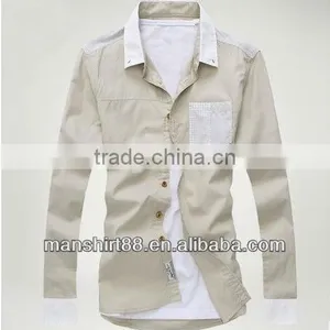 New Trendy Contrast Collar Linen Cotton Dress Shirt for Man thumbnail-2