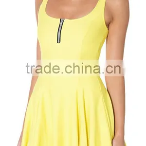 Women's One Piece Yellow Skater Dress Zipper Pleated Dress Wholesale thumbnail-2