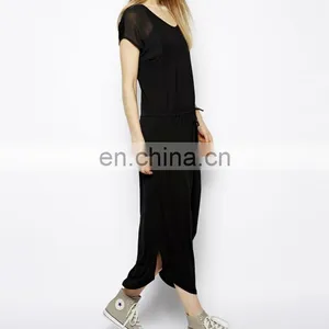 CHEFON Plain Black Maxi Dress With Drawstring Waist thumbnail-2
