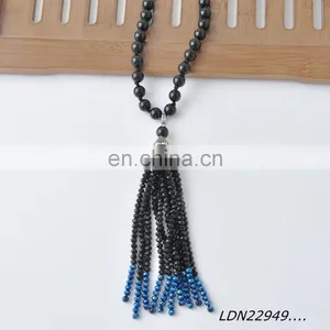 Latest Round Black Bead And Polygon Black And Blue Bead Tassels Desion Necklace thumbnail-3